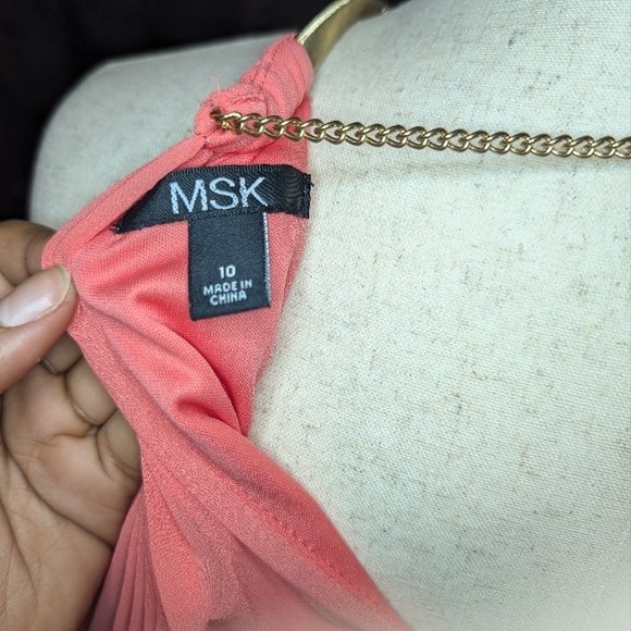 Pleated Coral Halter Maxi Dress - Picture 6 of 6